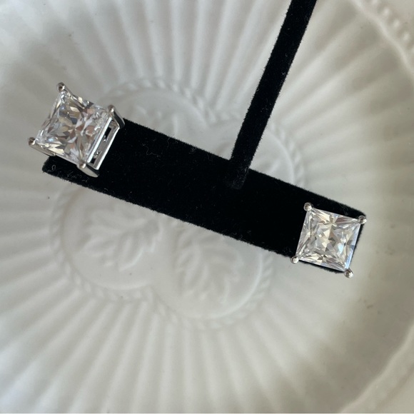 .925 Sterling Silver large faux diamond earrings stocking stuffer gifts for her - Picture 6 of 8